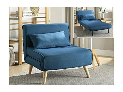 Vente-unique - Fauteuil Convertible POSIO en Tissu - Bleu