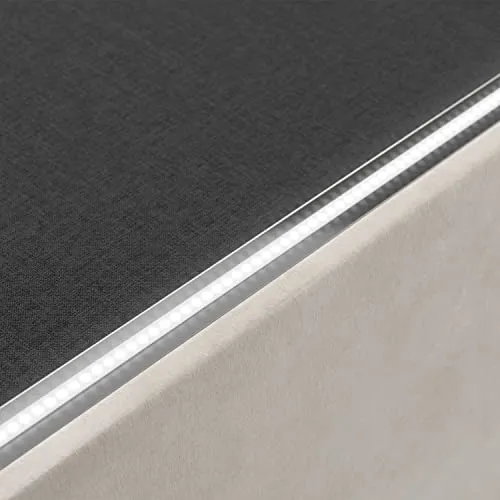Juskys lit rembourré Nizza 180 x 200 cm - Cadre de lit avec sommier à Lattes, Coffre de lit et éclairage LED - lit avec Housse en Velours et surpiqûre Chesterfield - Beige