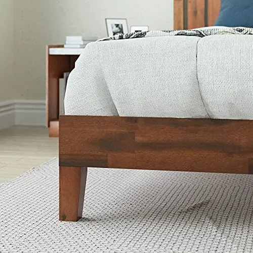 ZINUS Vivek Sommier plateforme en bois Deluxe 30 cm avec tête de lit | Support à lattes en bois | Facile à monter | 160 x 200 cm | Expresso antique