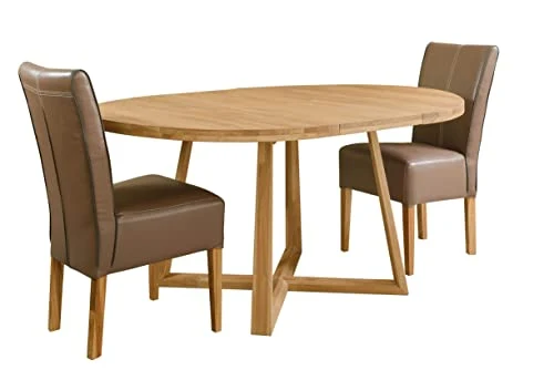 Nordic Story Moby Table de salle à manger extensible ronde en chêne massif avec pieds croisés Style moderne scandinave 4-8 personnes 120-160 x 120 x 75 cm Naturel