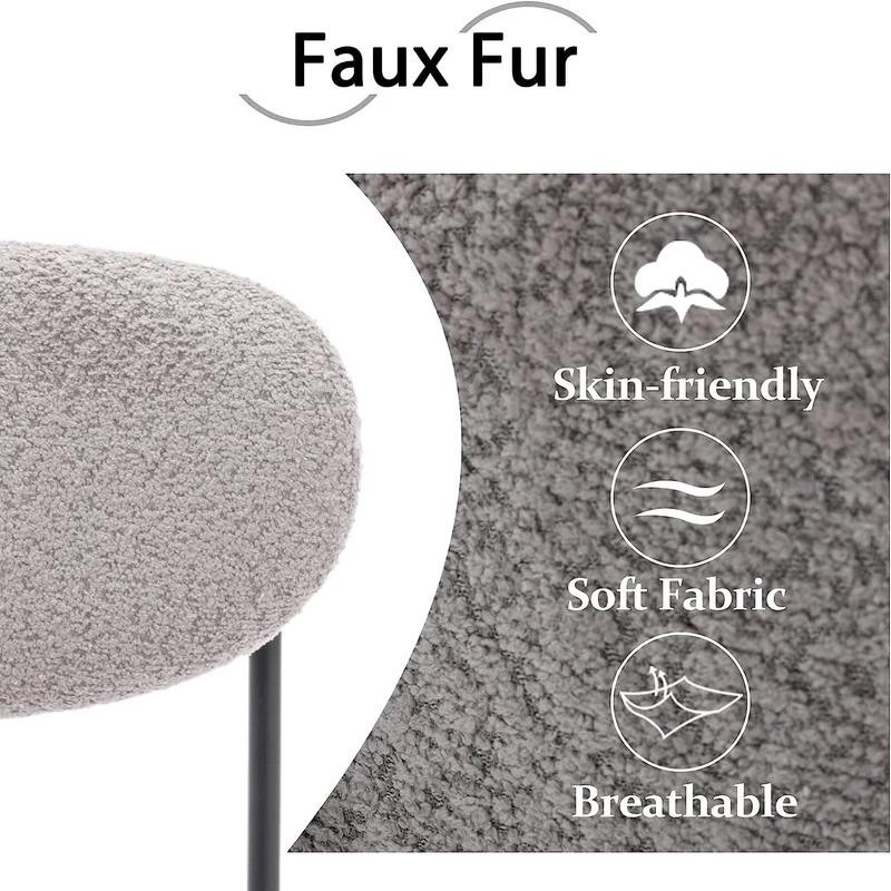 Wahson Lot de 2 Chaise de Bar en Peluche, Tabouret de Bar Moderne Rembourré avec Pieds en Métal, Chaise Huate Bar Confortable pour Îlot et Bar, Gris
