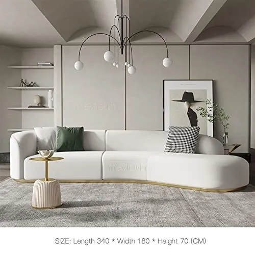 TABKER Canapé Arc Shape Modern Corner Sofas for Living Room Home Furniture Chaise Golden Metal Frame