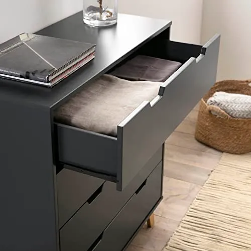 VS Venta-stock Commode Miranda avec 4 tiroirs en Couleur Gris Anthracite, Pieds et façades en Bois Naturel