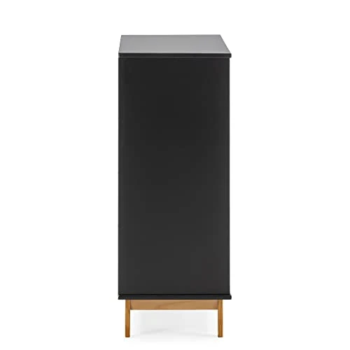 VS Venta-stock Commode Miranda avec 4 tiroirs en Couleur Gris Anthracite, Pieds et façades en Bois Naturel