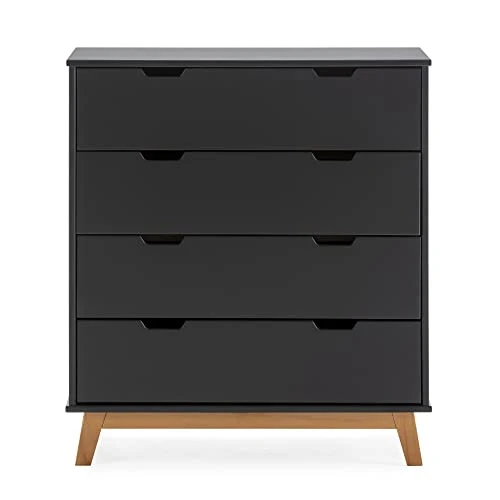 VS Venta-stock Commode Miranda avec 4 tiroirs en Couleur Gris Anthracite, Pieds et façades en Bois Naturel