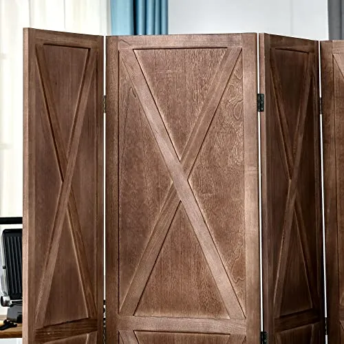 HOMCOM Paravent intérieur 4 Panneaux 182 x 170 cm Style campagnard Chic - séparateur de pièce avec croisillons - Bois de Paulownia Noyer