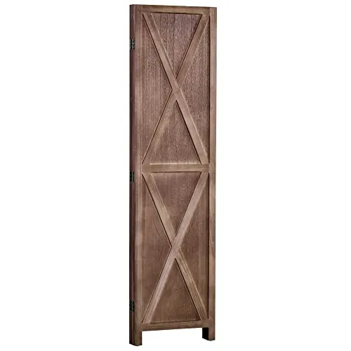 HOMCOM Paravent intérieur 4 Panneaux 182 x 170 cm Style campagnard Chic - séparateur de pièce avec croisillons - Bois de Paulownia Noyer