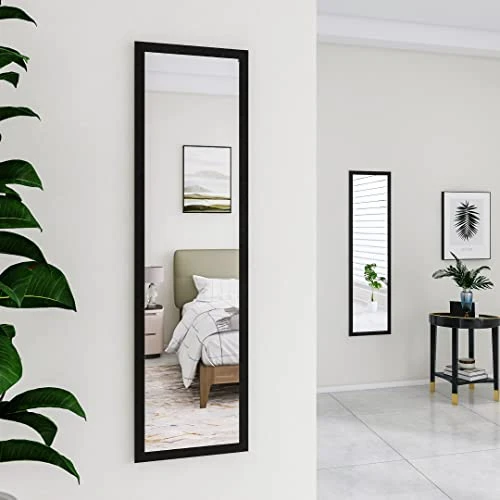 AUFHELLEN Miroir Mural sur Pied 120x30 cm HD Miroir avec Cadre avec Crochet pour Salon, Chambre ou Dressing (Noir)