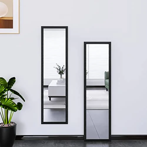 AUFHELLEN Miroir Mural sur Pied 120x30 cm HD Miroir avec Cadre avec Crochet pour Salon, Chambre ou Dressing (Noir)