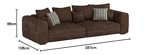 Cavadore Mavericco Grand Canapé avec Coussins de Dossier et Coussins Décoratifs, Revêtement en Microfibre Antik, Aspect Cuir Vieilli, 287 x 69 x 108 cm, Marron