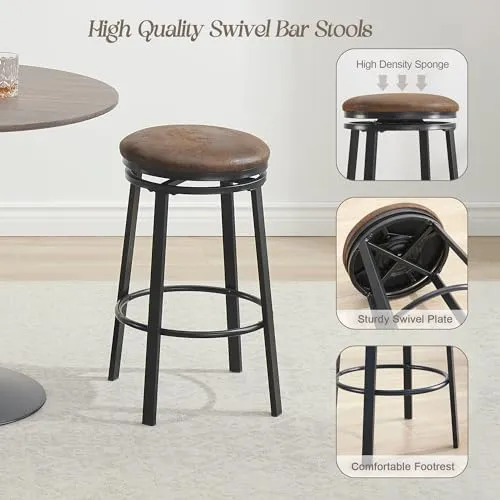 SHOCOKO Swivel Bar Stools Tabouret de comptoir de cuisine avec assise en cuir synthétique et cadre en métal robuste, moderne, pour îlot de cuisine, bar, salle à manger, marron