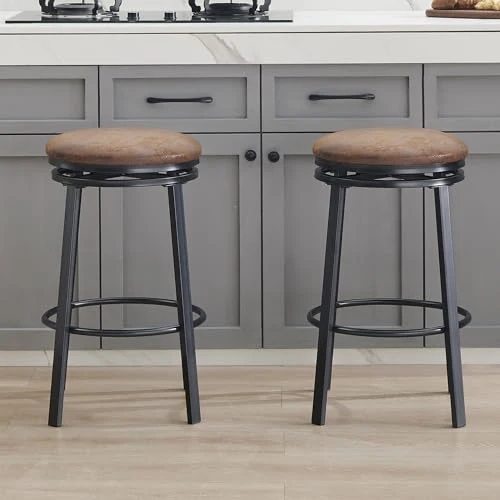 SHOCOKO Swivel Bar Stools Tabouret de comptoir de cuisine avec assise en cuir synthétique et cadre en métal robuste, moderne, pour îlot de cuisine, bar, salle à manger, marron