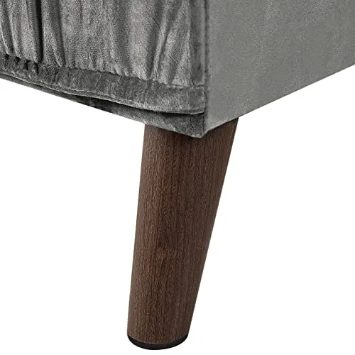 Canapé Moderne en Velours Gris d'Angle Gauche Pieds en Bois d'Eucalyptus Grena