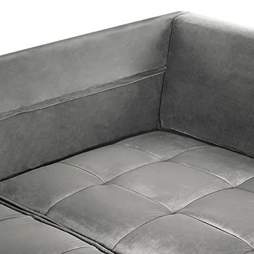 Canapé Moderne en Velours Gris d'Angle Gauche Pieds en Bois d'Eucalyptus Grena