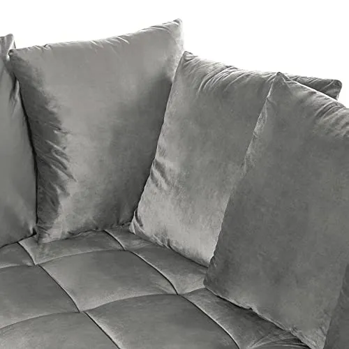 Canapé Moderne en Velours Gris d'Angle Gauche Pieds en Bois d'Eucalyptus Grena