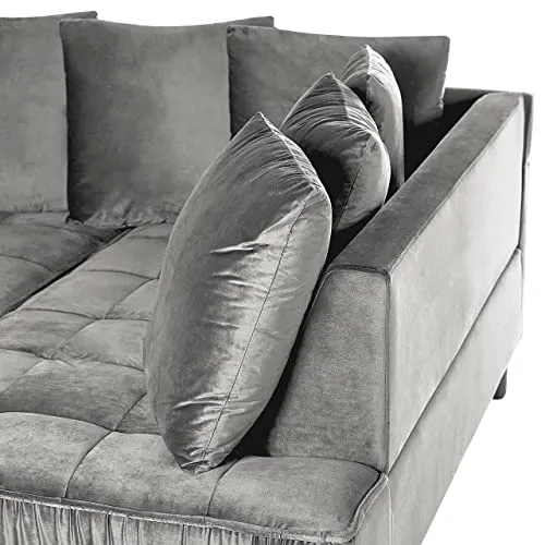 Canapé Moderne en Velours Gris d'Angle Gauche Pieds en Bois d'Eucalyptus Grena