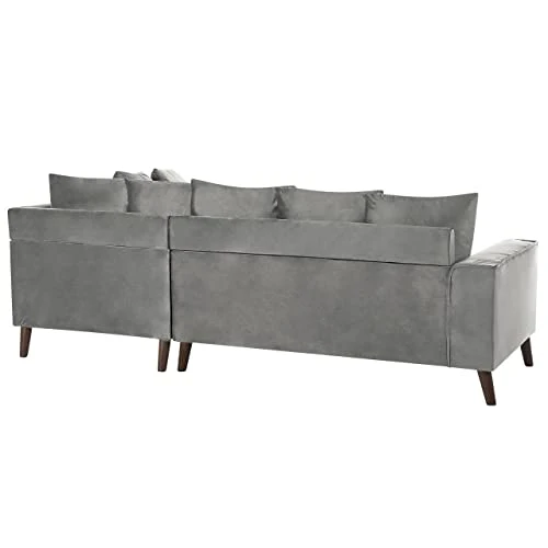 Canapé Moderne en Velours Gris d'Angle Gauche Pieds en Bois d'Eucalyptus Grena