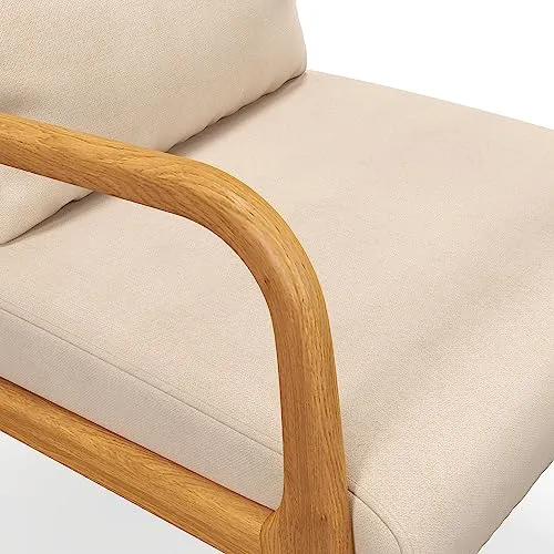 HOMCOM Fauteuil de Salon avec Cadre en Bois Massif Fauteuil Lounge - Assise Profonde - accoudoirs - Aspect Velours Beige