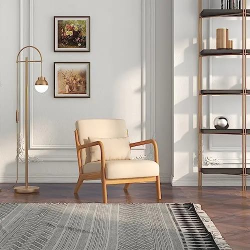 HOMCOM Fauteuil de Salon avec Cadre en Bois Massif Fauteuil Lounge - Assise Profonde - accoudoirs - Aspect Velours Beige