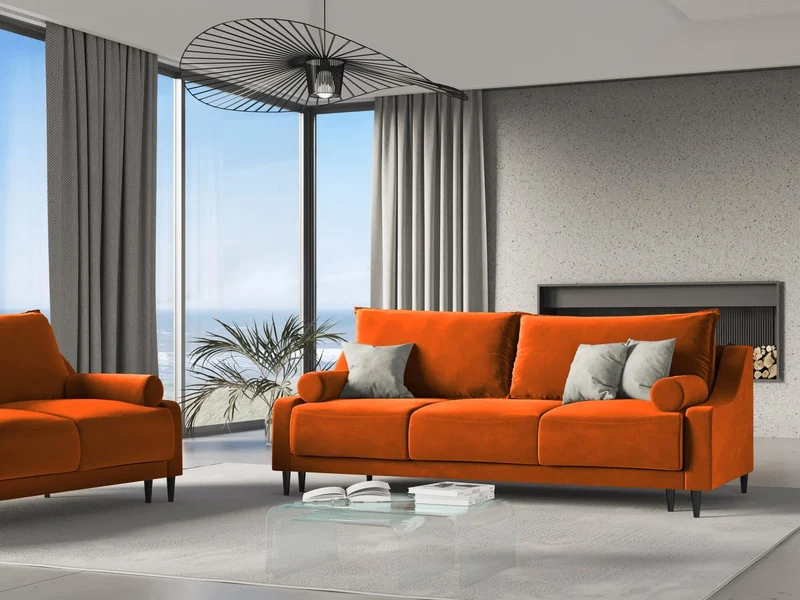 MICADONI Canapé Convertible avec Coffre De Rangement Rutile, 3 Places, Orange, Velours