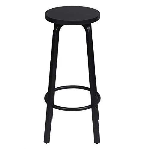 WOLTU 2 X Tabourets de Bar Bistro Tabouret Assise Rond en MDF et métal,Noir BH237sz-2