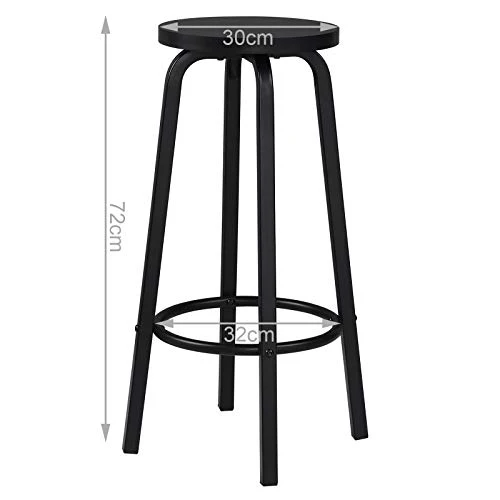 WOLTU 2 X Tabourets de Bar Bistro Tabouret Assise Rond en MDF et métal,Noir BH237sz-2