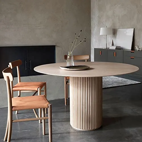 Table de salle à manger ronde en bois de pin avec socle en bois – Parfaite pour la cuisine, la salle à manger ou le restaurant – Design élégant et simple en bois massif – Idéal pour les pauses café de