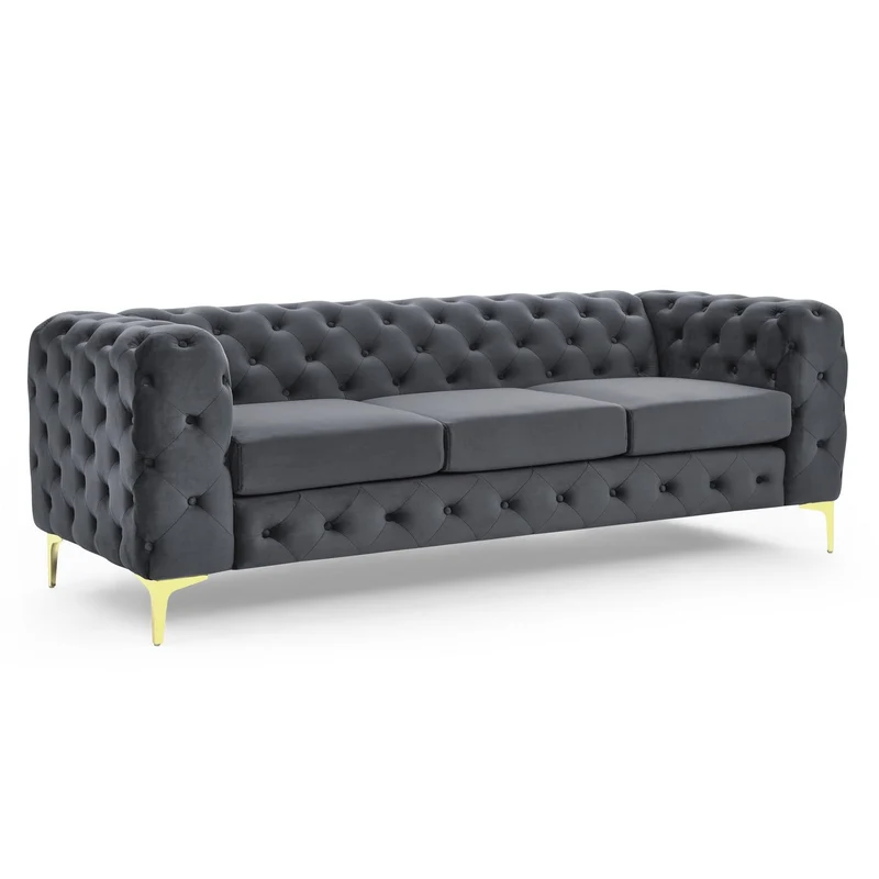 Mobilier-Deco Darcy - Canapé Chesterfield 3 Places en Velours Gris