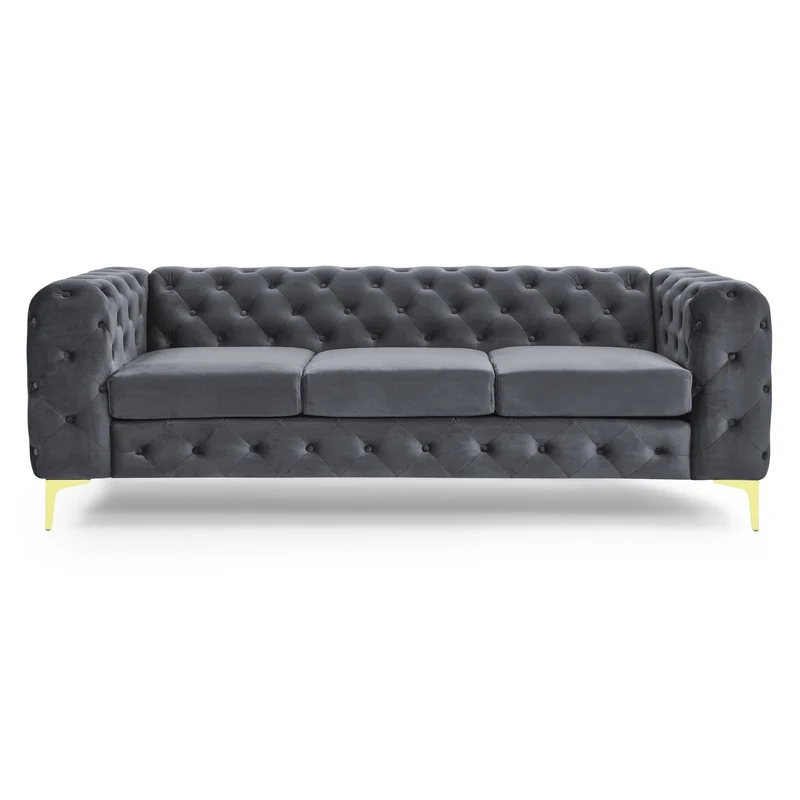 Mobilier-Deco Darcy - Canapé Chesterfield 3 Places en Velours Gris