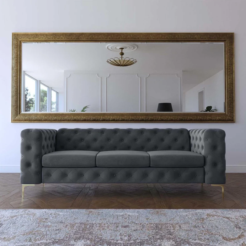 Mobilier-Deco Darcy - Canapé Chesterfield 3 Places en Velours Gris