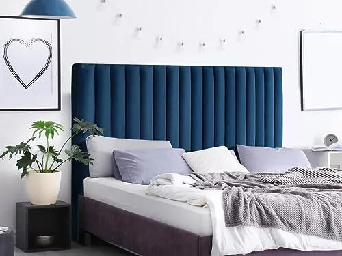 Vente-unique - Tête de lit Coutures Verticales Sarah - 170 cm - Velours - Bleu Nuit