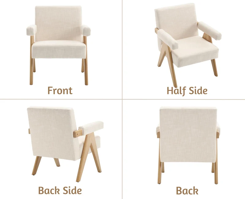 Wahson Fauteuil de Salon en Lin en Bois Massif Fauteuil Salon Confortable avec Accoudoirs Fauteuil pour Chambre/Salon, Beige