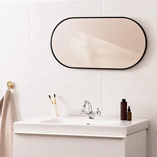 Navaris Miroir mural design - Miroir ovale 75 x 38 x 3cm avec cadre aluminium - Miroir mural entrée chambre salon suspension horizontale ou verticale
