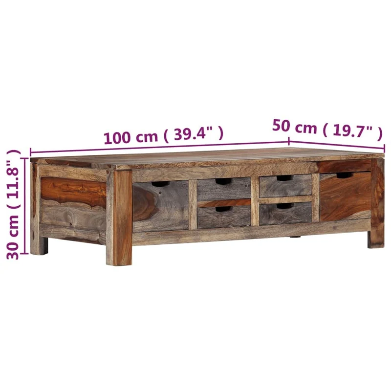 vidaXL Table Basse Table d’Appoint Table de Salon Bout de Canapé Rangement Maison Intérieur Salle de Séjour 100x50x30 cm Bois de Sesham Massif
