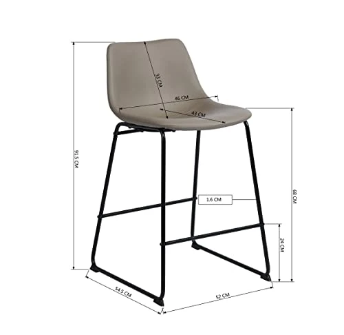 MEUBLE COSY Lot de 4 Tabouret de Bar Rétro Vintage avec Dossier et Repose-Pieds, Siège Rembourrés de 68 cm de Haut, Style Industriel, Chaises Hautes en Similicuir Gris