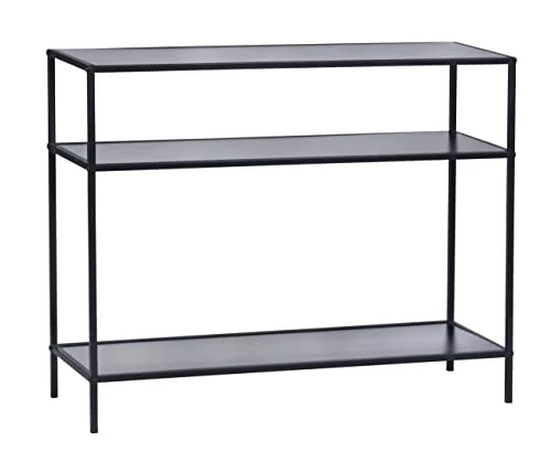 WENKO Console Meuble Style Industriel, Petite Console étroite, Meuble entrée - Bureau d'appoint, 3 Plateaux de Rangement, métal - MDF, L100xH80xL35 cm, Noir