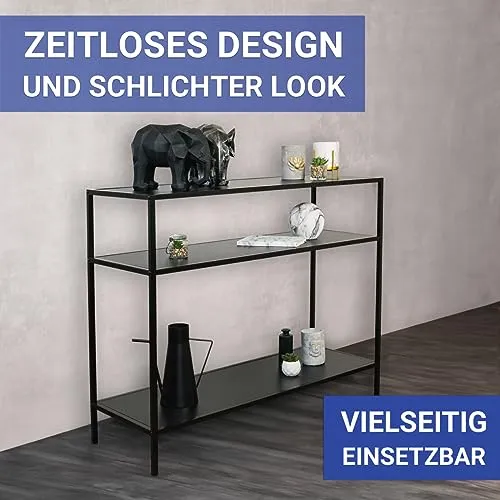 WENKO Console Meuble Style Industriel, Petite Console étroite, Meuble entrée - Bureau d'appoint, 3 Plateaux de Rangement, métal - MDF, L100xH80xL35 cm, Noir