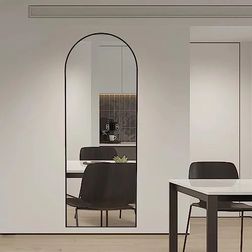 CASSILANDO Bow Miroir Complet du Corps avec Support 150 x 50 cm, Miroir de Sol, sur Pied Arrondi, Grand Miroir Mural dans la Chambre à Coucher, Dressing (Noir)