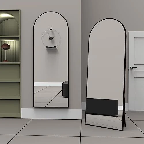 CASSILANDO Bow Miroir Complet du Corps avec Support 150 x 50 cm, Miroir de Sol, sur Pied Arrondi, Grand Miroir Mural dans la Chambre à Coucher, Dressing (Noir)