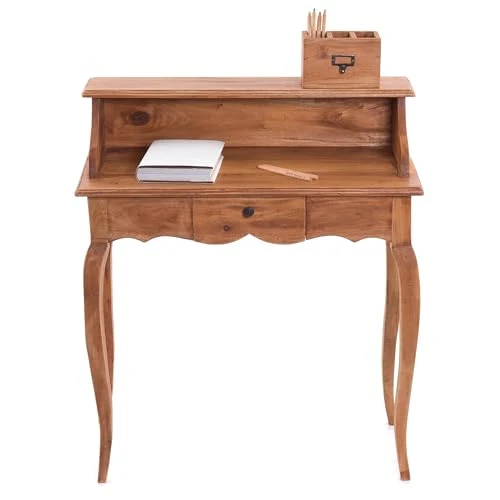 Design Delights Secrétaire Napoléon vintage en bois massif d’acajou - Bureau style colonial - Style shabby chic 80 x 92 x 40 cm - Couleur : 08 Miel ciré