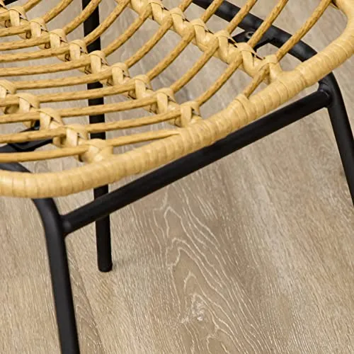 HOMCOM Lot de 2 chaises de Salle à Manger Design bohème en résine tressée Imitation rotin et piètement métal - 44 x 58 x 85 cm - Jaune