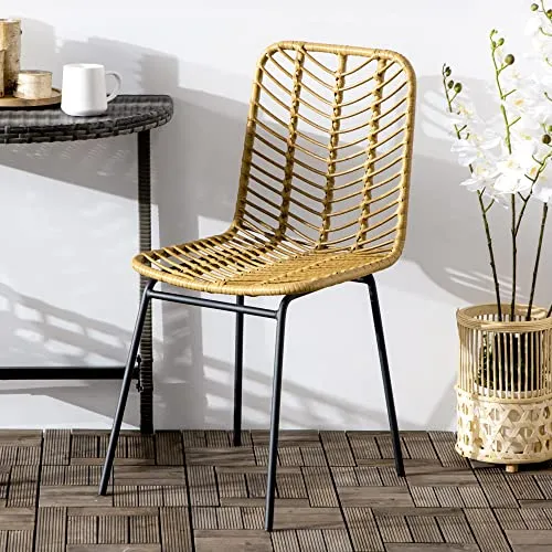 HOMCOM Lot de 2 chaises de Salle à Manger Design bohème en résine tressée Imitation rotin et piètement métal - 44 x 58 x 85 cm - Jaune