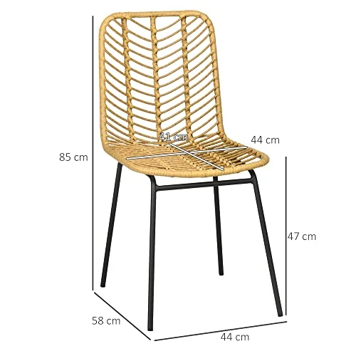 HOMCOM Lot de 2 chaises de Salle à Manger Design bohème en résine tressée Imitation rotin et piètement métal - 44 x 58 x 85 cm - Jaune