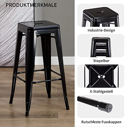 DUHOME Tabouret de Bar en Métal Lot de 2, 76cm Tabouret Haut Empilable Tabouret de Comptoir Industrielle pour Bar Bistro Cuisine