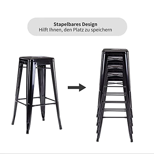 DUHOME Tabouret de Bar en Métal Lot de 2, 76cm Tabouret Haut Empilable Tabouret de Comptoir Industrielle pour Bar Bistro Cuisine