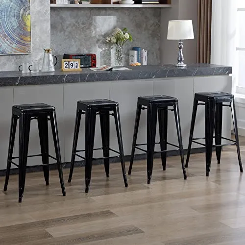 DUHOME Tabouret de Bar en Métal Lot de 2, 76cm Tabouret Haut Empilable Tabouret de Comptoir Industrielle pour Bar Bistro Cuisine