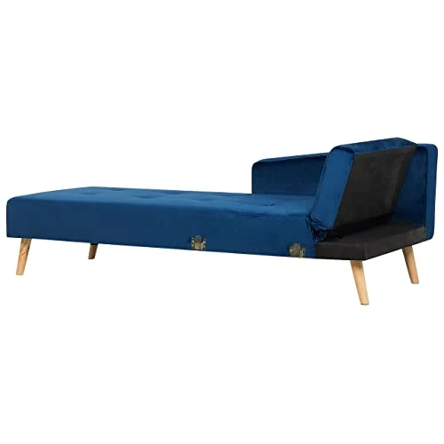 Canapé d'Angle Côté Droit Convertible pour 4 Personnes en Velours Bleu et Pieds en Bois pour Salon Scandinave Beliani