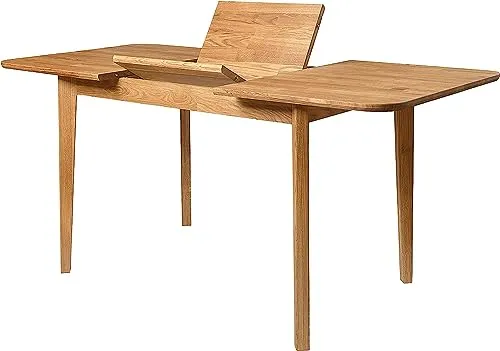 NORDICSTORY Table de salle à manger extensible France, bois massif de chêne, style nordique ou scandinave, design moderne pour salon, 4-8 personnes, 120-160 x 80 x 75 cm (chêne miel)
