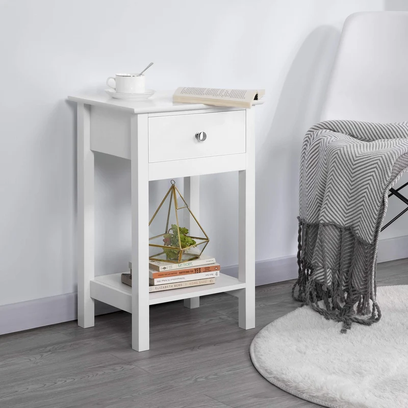 Yaheetech Table de Chevet en Bois Blanc Bout de Canapé Table d'Appoint avec 1 Tiroir et 1 Étagère 40 x 30 x 60 cm pour Entrée Chambre Salon
