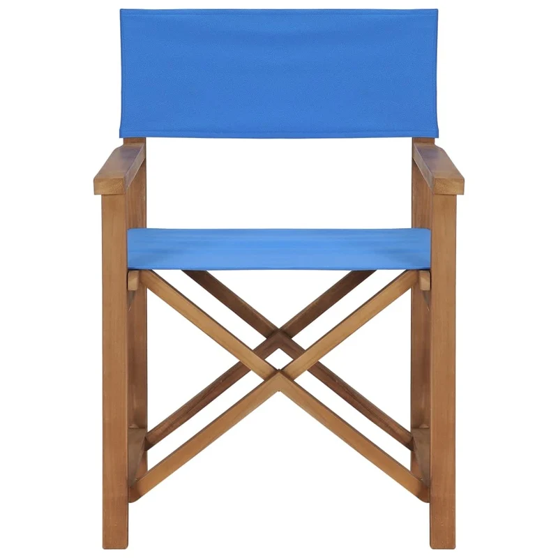 vidaXL Chaise de Metteur en Scène Chaise de Camping Chaise d'Extérieur Chaise de Jardin Chaise de Directeur Plage Bleu Bois de Teck Solide